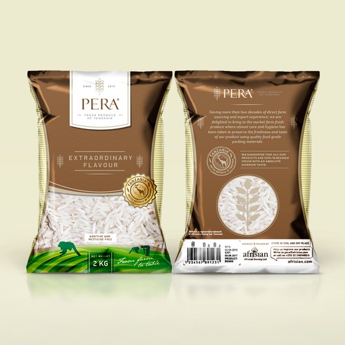 Rice design with the title 'Pera Product'