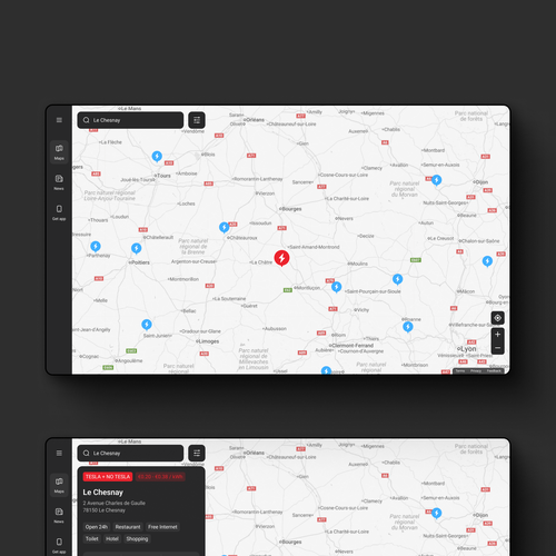 Tesla design with the title 'Web App for EV Charging Map'