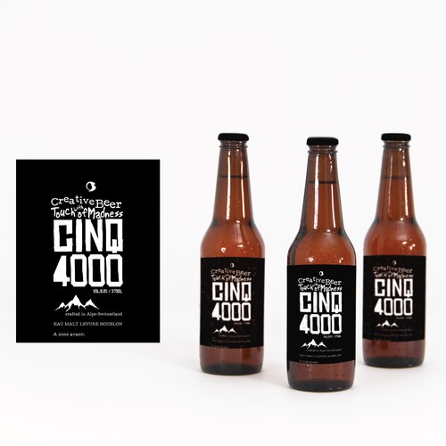 Mountain label with the title 'Cinq 4000 beer '