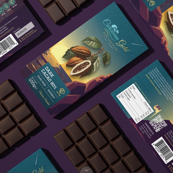 Cocoa packaging with the title 'Luxury Chocolate Bar Wrapper Concept for Caribbean Gold'