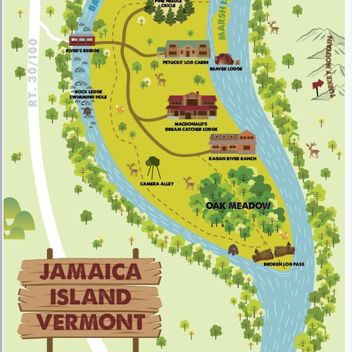 Pencil artwork with the title 'JAMAICA ISLAND VERMONT'