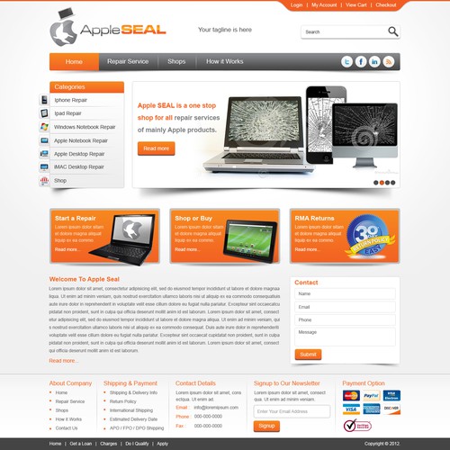 Mobile website with the title 'Laptop mobile desktop repair and buy'