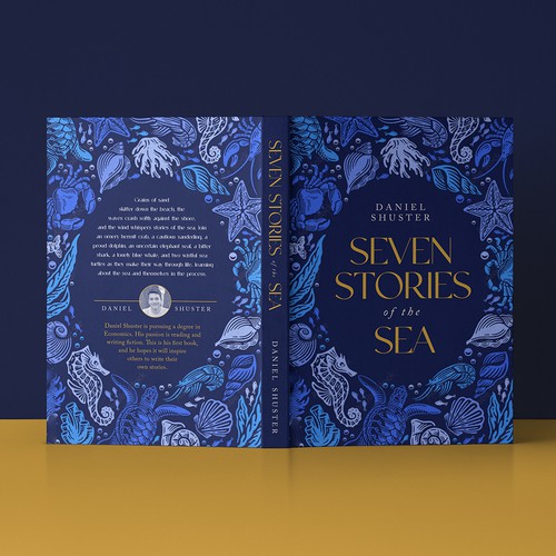 Blue book cover with the title 'Seven Stories of the Sea '