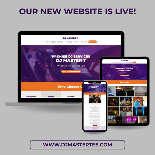 Entertainment website with the title 'DJ Master T Website Launch'