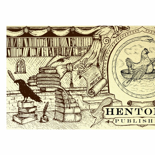 Woodcut design with the title 'Hentopan Publishing FB cover'