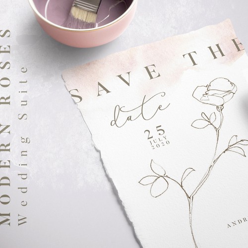 Save the date design with the title 'Wedding Invitation Suite'