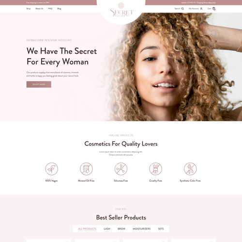 Beauty website with the title 'Online Store For A Feminine Cosmetics Brand'