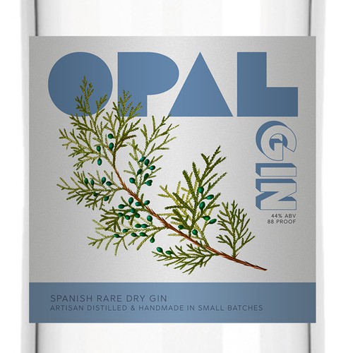 Gin label with the title 'Opal Gin'