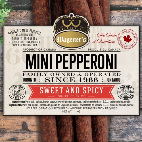 Hand-drawn label with the title 'Artisanal Mini Pepperoni Label'