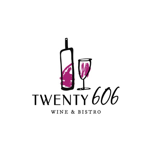 Brush stroke design with the title 'TWENTY606 Wine & Bistro'