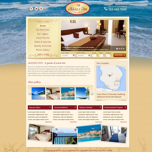 Hotel website with the title 'Alicia's Inn  needs a new website design'