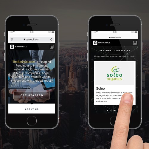 Mobile responsive design with the title 'Bankroll website mock-up'