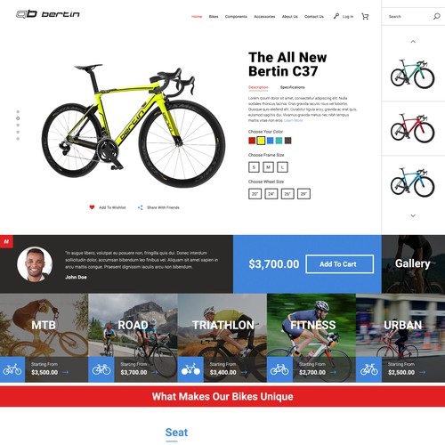 Fitness website with the title 'Bicycle website'