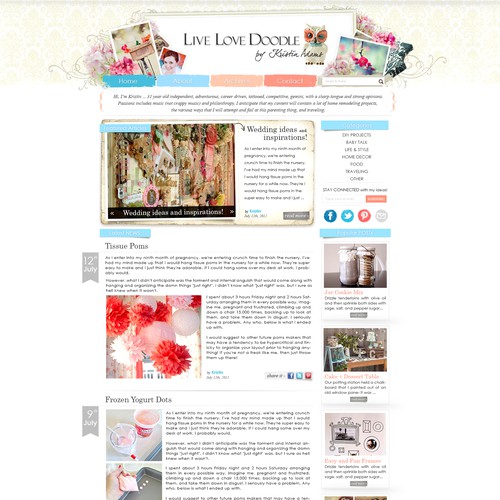 Pink website with the title 'Live Love Doodle - website design'