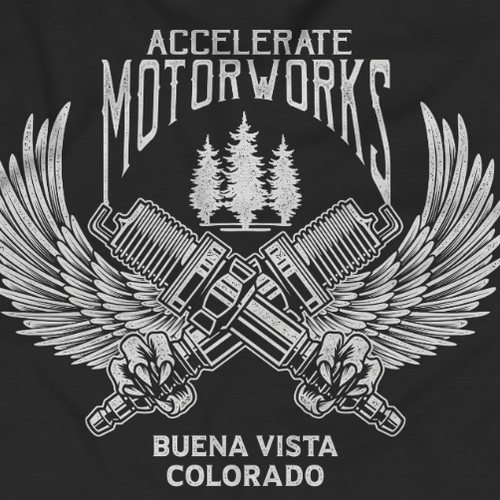 Biker t-shirt with the title 'Accelerate Motorworks'