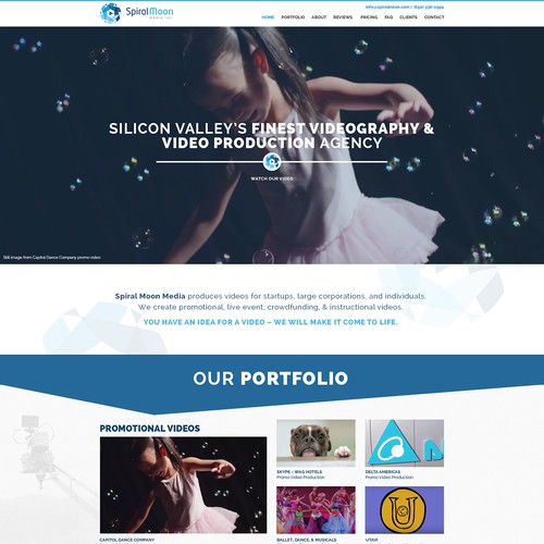 Portfolio website with the title 'Create an imaginative, elegant, BOLD website for Spiral Moon Media'