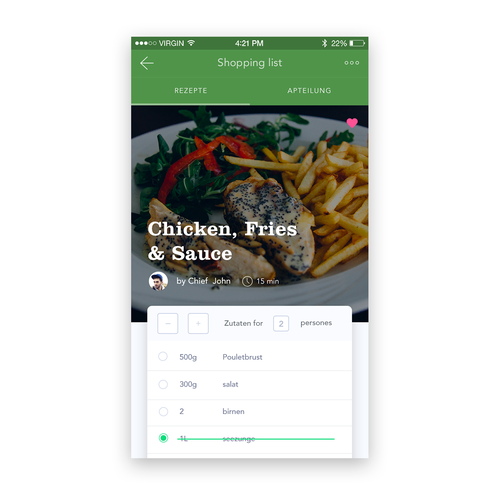 Recipe design with the title 'Cooking & Recipe App'