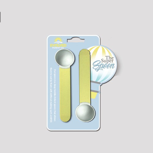 Yellow packaging with the title ' baby spoon packaging'
