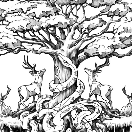 Snake design with the title 'Yggdrasil Tree tattoo'