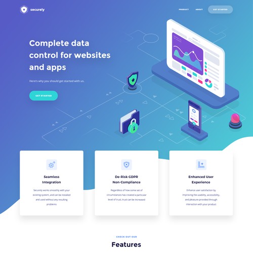 Colorful website with the title 'Securely - Data-Privacy Tech Startup'