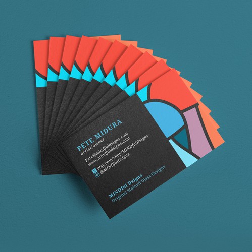 Stained glass design with the title 'MINDful Dsigns Business Card'