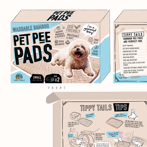 Eco-friendly packaging with the title 'Illustrated packaging for pet pads'