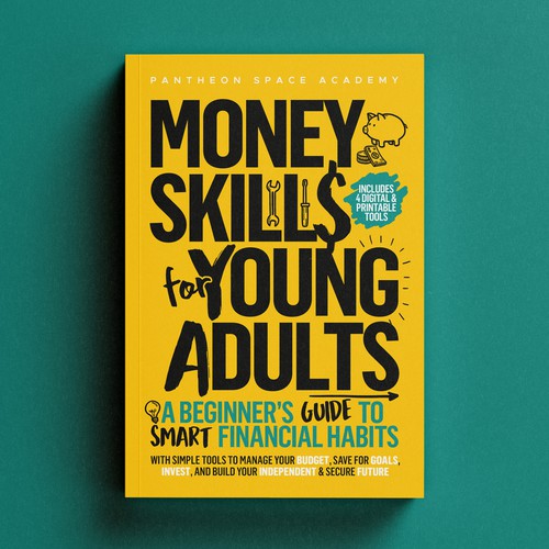 Yellow book cover with the title 'Book Cover for Money Skills For Young Adults'