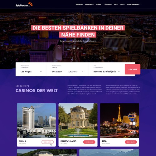 Travel agency website with the title 'Concept design for Spielbanken.net'