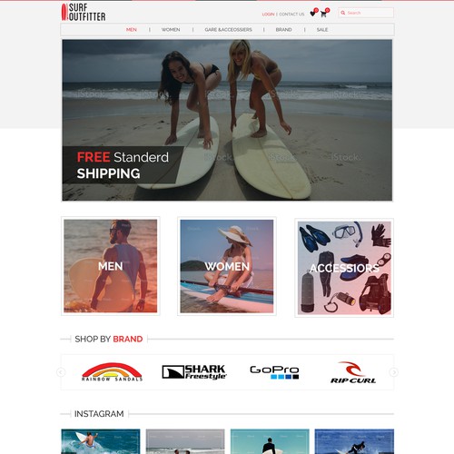 Homepage website with the title 'Web page design for Surf Outfiter'