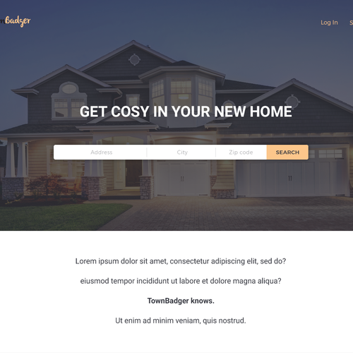 Intuitive design with the title 'Real estate search landing page concept'