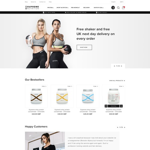 Nutrition website with the title 'Ecommerce Sport Nutritions'