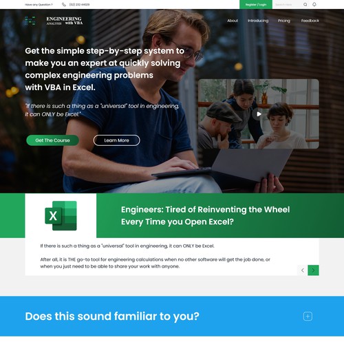Course design with the title 'Engineering Analysis With VBA Website'