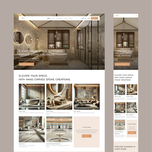 Furniture website with the title 'Luxury Stone Bathtub Landing Page'