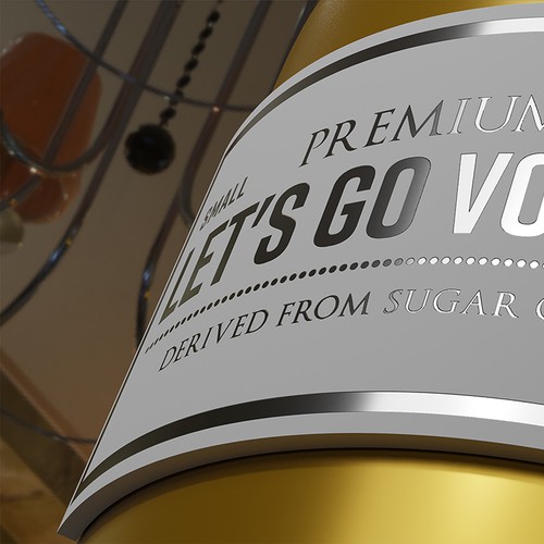 Vodka label with the title 'Organic Vodka derived from República de Colombia sugar cane. A bar/club Vodka'