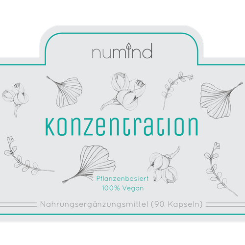Herbal label with the title 'NuMind - Konzentration'