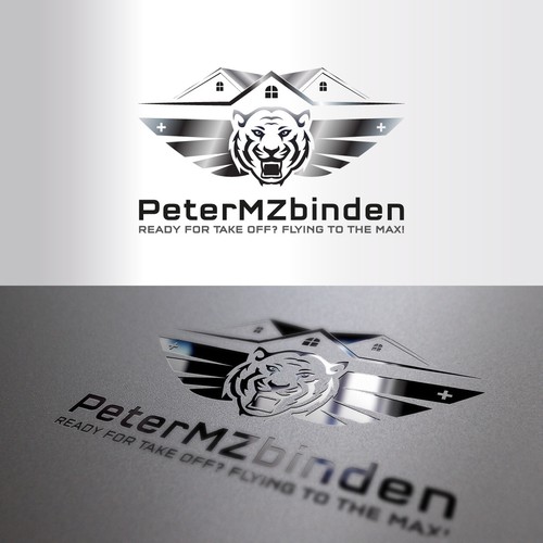Flying logo with the title 'PeterMZ logo Design'