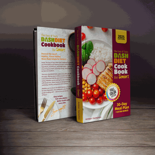 Diet book cover with the title 'Eye cathcing colorful cookbook entry'