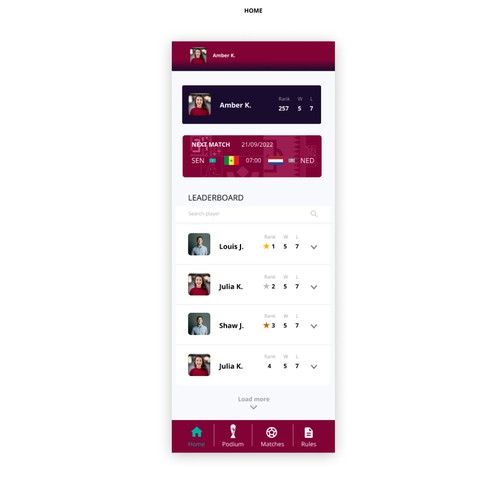 Interface design with the title 'Qatar worldcup app'