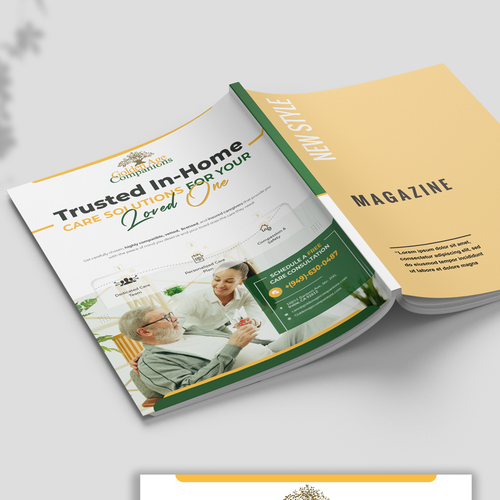 Magazine ad design with the title ' back-cover magazine page for home care agency'