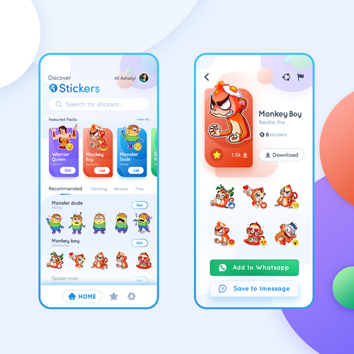 Android design with the title 'StickerApp'