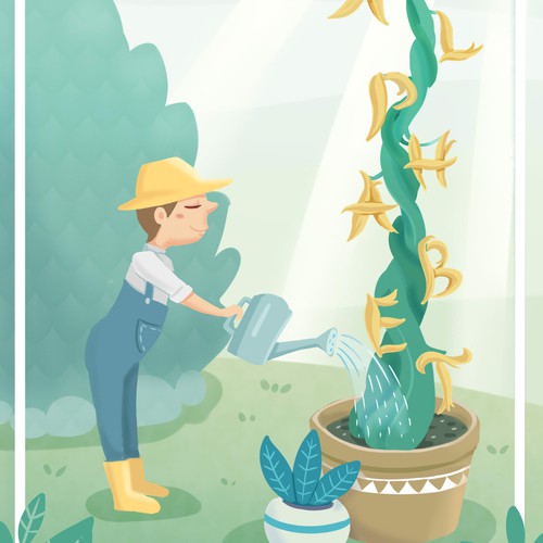 Garden illustration with the title 'Gardener children book'