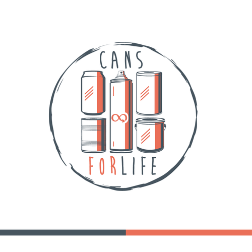 Recycling logo with the title 'cans for life'