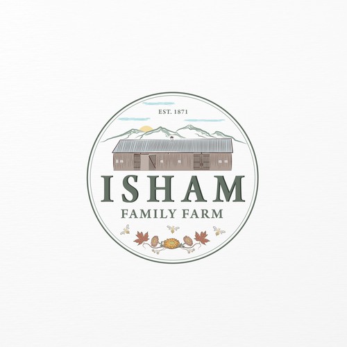 Barn logo with the title 'Logo for Isham family farm'