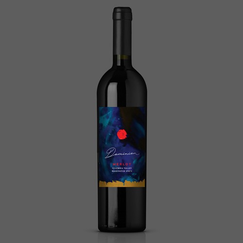 Red wine label with the title 'Design for a modern wine label'
