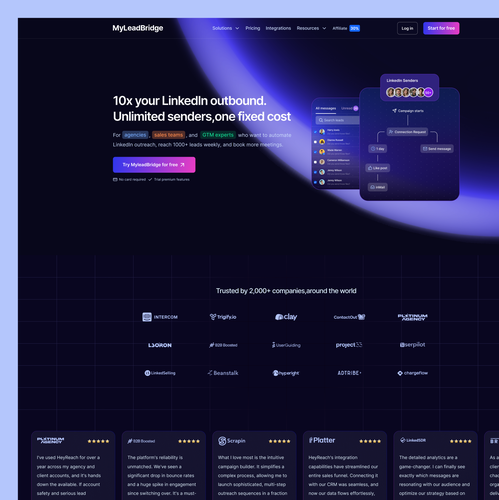 Prototype design with the title 'LinkedIn Outbound Automation Software Landing Page'