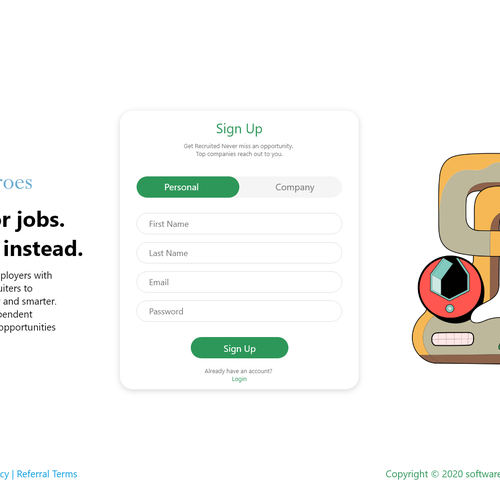 Login website with the title 'signup page'