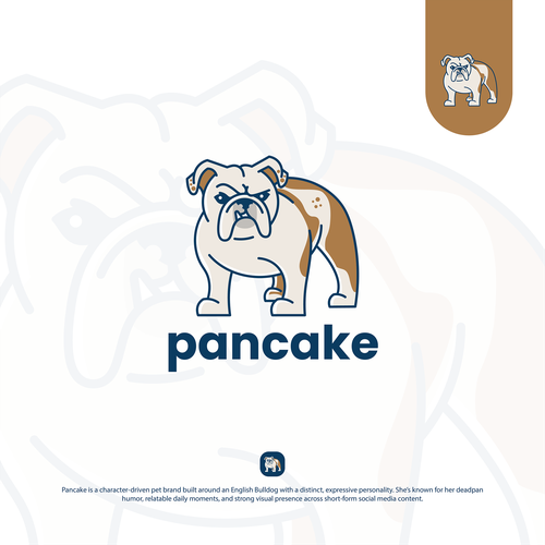 Pet logo with the title 'Pancake – Character-Driven Bulldog Logo Design'