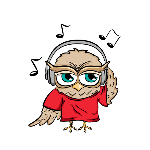 Chill design with the title 'Owl With Headphones - Character Concept'