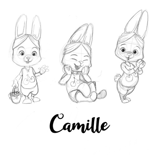 Animal character artwork with the title 'Camille'