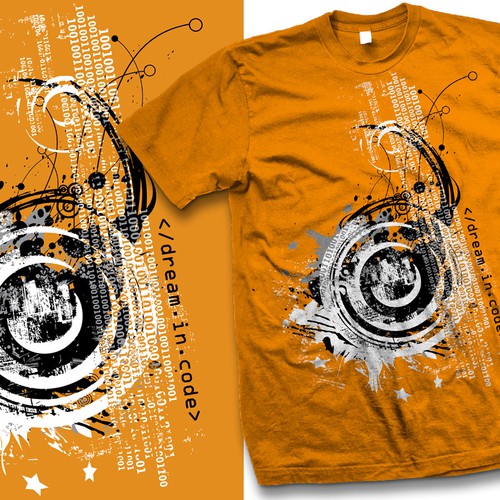 Abstract t-shirt with the title 'Dream.In.Code'